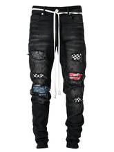 Для мужчин, разрисованная в стиле обтягивающие узкие рваные потертые со складками с заплатками на коленях на джинсовые штаны стрейч джинсы Для мужчин Стеганые Брюки для бега 2024 - купить недорого