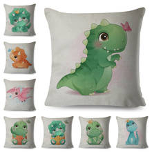 Funda de cojín de dinosaurio jurásico, cubierta de almohada de poliéster con dibujos de animales adorables para habitación de niños, sofá y hogar 2024 - compra barato