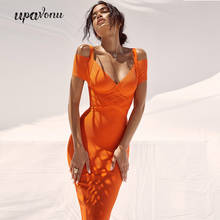 Vestido Bandage naranja para mujer, novedad de 2021, elegante, sin hombros, ceñido, Sexy, para fiesta y Club 2024 - compra barato