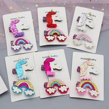 Fashion Hair Accessories Glitter Unicorn Hairclips Cartoon Animal Hair Clips Cute Plastic Hairpins Kids Headwear 2024 - buy cheap