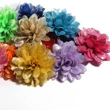 120PCS 8CM 3.1" Artificial Metallic Fabric Flower For Hair Accessories Chiffon Shiny Scallop Hair Flowers For Wedding Boutique 2024 - buy cheap