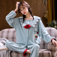 Cute Girls Pajamas Set Korean Spring New Cotton Long Sleeve Leisure Sleepwear Women Loose Nightwear Homewear Suit XXXL 2024 - buy cheap