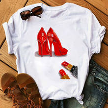Женская футболка с принтом помады, Красная футболка на высоком каблуке, Топ в стиле Харадзюку, 90-х 2024 - купить недорого