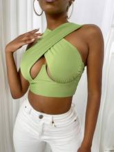 Women's Criss Cross Tank Tops Sexy Sleeveless Solid Color Cutout Front Crop Tops Party Club Streetwear Summer Lady Bustier Tops 2024 - buy cheap
