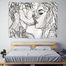 Tapeçaria de parede estilo kiss, preto e branco, amante de tapeçaria, suspensa, simples, amor para casa, decoração, sala de estar, quarto, arte na parede 2024 - compre barato