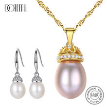 DOTEFFIL 925 Sterling Silve Natural Freshwater 8mm Pearls AAA Zircon Earring/Necklace For Women Wedding Engagement Party Jewelry 2024 - buy cheap