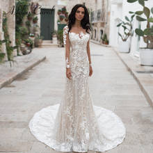 Long Sleeves Lace Mermaid Wedding Dresses 2022 Vestido De Noiva Champagne Romantic Appliques Button Bridal Gowns Ashley Carol 2024 - buy cheap