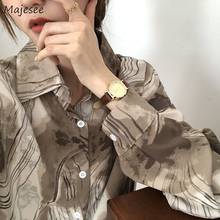 Women Shirts Printed Long Sleeve Turn Down Collar Loose Elegant Lady All-match Korean Style Fashion Casual Design New Autumn Ins 2024 - buy cheap