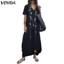 Vintage Maxi Long Dress VONDA Women V Neck Short Sleeve Casual Loose Dress Plus Size Party Vestidos 2020 Summer Sundress S-5XL 2024 - buy cheap