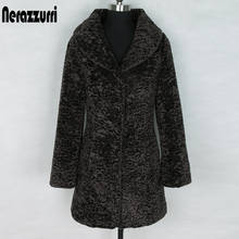 Nerazzurri winter fluffy warm soft faux fur coat women slim fit turndown collar long sleeve black teddy coat faux fur jacket 2024 - buy cheap