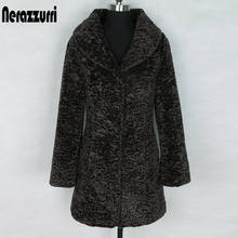 Nerazzurri-abrigo de piel sintética para mujer, chaqueta suave y esponjosa y cálida de manga larga con cuello vuelto, color negro, Invierno 2024 - compra barato