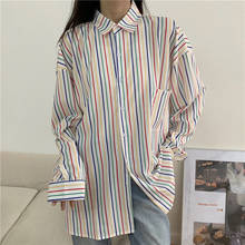 Deeptown-camisa a rayas de arcoíris para mujer, blusa holgada informal con estampado de moda y botones, blusa Coreana de gran tamaño para oficina, otoño 2021 2024 - compra barato