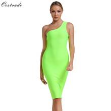 Ocstrade-vestido Bandage verde neón para mujer, vestido Bandage verde neón, Bandage Sexy de un hombro, ceñido, Mini vestido de fiesta de noche para discoteca 2019 2024 - compra barato