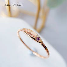 Ainuoshi anel de pedra preciosa redondo, 18k, corte natural de ametista, aniversário, noivado para mulheres, joias finas (podem ser gravadas) 2024 - compre barato