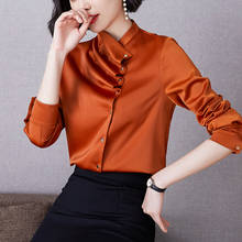 2021 Spring Elegant Fashion Long Sleeve Women Silk Design Shirt Office Lady Skew Collar Ladies Plus Size Tops Office Blouse 2024 - buy cheap