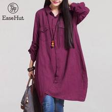 EaseHut Spring Summer autumn Blouses For Women Casual Cotton Linen Roll Up Long Sleeve Blouse Irregular Hem Loose Vintage Shirt 2024 - buy cheap