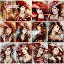 5D Diamond Embroidery Woman with Hat Full Square Round Diamond Painting Beauty Portrait Cross Stitch Mosaic Kit Wall Decor 2024 - buy cheap