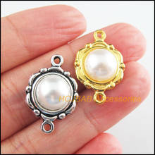 18 novo amuleto tibetano tom prata & ouro cor retrô redondo branco conector acrílico 15x23mm 2024 - compre barato
