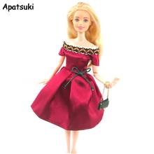 Vestido de boneca da moda vinho, roupas de boneca para boneca barbie com ombro de fora, vestidos de laço, roupas para 1/6 bjd, acessórios de roupas de bonecas 2024 - compre barato