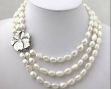 Очаровательно! Ожерелье из белого пресноводного жемчуга, 3 ряда, 7-8 мм, 18-20 дюймов 2024 - купить недорого