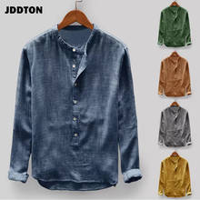 JDDTON Spring Mens Long Sleeve Shirts Solid Color Tops Fashion Joker Retro Button Baggy Male Shirt Stand Collar Streetwear JE632 2024 - buy cheap
