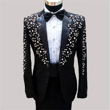 YIWUMENSA Black Fit Men Suits For Wedding Groom Wear Crystals Beaded Embroidery Tuxedos Peaked Lapel Blazer Business Coat+Pant 2024 - buy cheap