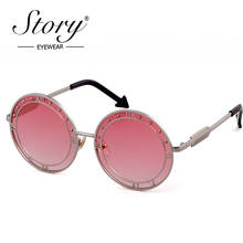 Óculos de sol redondo story fashion feminino, designer exclusivo com uv400, armação de flecha e letras, óculos escuros de sol 2024 - compre barato