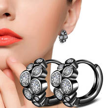Women's Luxury Shiny Flower Crystal Hoop Earrings Black/White Small Huggies Charming Piercing Earring Jewelry For Lady Girls 2024 - buy cheap