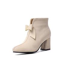 Bota feminina de cano curto com zíper, tamanhos grandes 9, 10, 11-15, para mulheres, sapatos de inverno, laço lateral, costura 2024 - compre barato