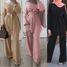 Дубай абайя турецкий хиджаб мусульманское платье женщины Кафтан Исламская одежда грот Maten Dames Kleding Ensemble Femme Musulmane 2 шт 2024 - купить недорого