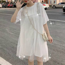 Dress Women White Patchwork Mesh Daily Sweet Student Stylish Korean Style Fake Two Piece Female Dresses Empire Simple Streetwear 2024 - buy cheap