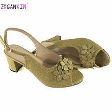 Latest 2019 Fashionable African Design Shoes Decorate with Rhinestone in Golden Color Italian Women Sandals for Wedding 2024 - buy cheap