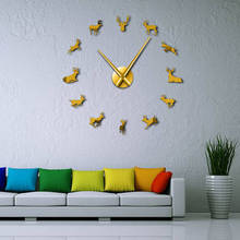 Большой размер голова оленя DIY настенные часы Современный стиль акриловое зеркало бесшумные часы гостиная часы для оформления дома 2024 - купить недорого