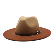 Chapéus de feltro tipo panamá com fivela de cinto fino, chapéu de lã gradiente com duas cores 2024 - compre barato