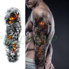 Pegatina de tatuaje temporal a prueba de agua para hombres y mujeres, tatuaje falso grande, flor, León, mariposa, Cráneo, brazo completo 2024 - compra barato