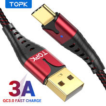 TOPK светодиодный 3а usb type C кабель для быстрой зарядки для samsung S10 мобильный телефон type-C зарядный кабель 2024 - купить недорого
