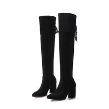 Botas Largas de talla grande por encima de las rodillas, botas finas, tacones gruesos, tacones altos, botas con cremallera lateral 2024 - compra barato