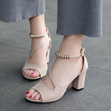 New Fish mouth Summer sandals Elegant string beads Sandals Buckle High Heel open-toe Roman Sandals for Dress 2024 - buy cheap