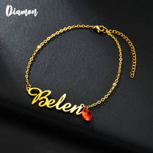 Diamon-pulsera personalizada con nombre para mujer, brazalete de acero inoxidable con letras, con piedra de nacimiento, regalo de boda, nueva moda 2024 - compra barato