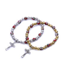 Cross bracelet 6mmCloisonne beads Fashion Religious Christian cross hand bracelet with beads Christian jewelry accessories gift 2024 - buy cheap