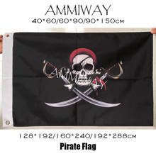 AMMIWAY-banderas y pancartas de calavera pirata Vintage, Bandana roja con espadas, Jolly Rogers, Bandera de poliéster personalizada 2024 - compra barato