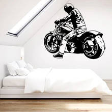 Adesivo de parede para motociclista, decoração para sala de estar, meninos, quarto, arte de parede divertida, removível 2024 - compre barato