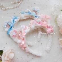 Original homemade hand-made cat ear hair hoop plush lolita cute Japanese lo Niang sweet KC blue pink headdress 2024 - buy cheap