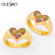OCESRIO Gold Rainbow Rings Adjustables Heart Cubic Zircon Open Cuffs Rings For Fingers Gold Filled Jewelry anillos mujer rig-j07 2024 - buy cheap