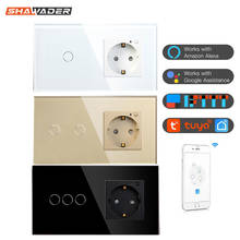 Wifi Smart Wall Socket Touch Switch 16A Crystal Glass Electrical EU Outlet Plate Panel Remote work with Tuya Alexa Google Home