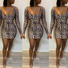 Bandagem festa à noite clube bodycon vestido mini feminino casual manga longa leopardo laço-up aberto vestido de volta 2024 - compre barato