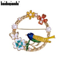 baiduqiandu Brand New Arrival Enameled Bird and Flowers Brooch Pins Fashion Women's Costume Jewelry 2024 - buy cheap