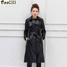 Boollili-abrigo de piel de oveja para mujer, chaqueta de piel auténtica, gabardina larga elegante Coreana de alta calidad, primavera 100% 2024 - compra barato