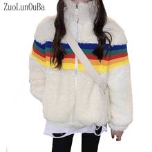 Autumn Winter Coat Women Hoodies Thicken Bright Rainbow Harajuku Zipper Cashmere Sweatshirt Long Sleeve Stand Zipper White Tops 2024 - buy cheap