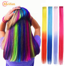 MEIFNA Long Straight Synthetic Color Hair Pieces Extension Clip In Highlight Rainbow Streak Ombre Pink Hair Strands on Barrette 2024 - buy cheap